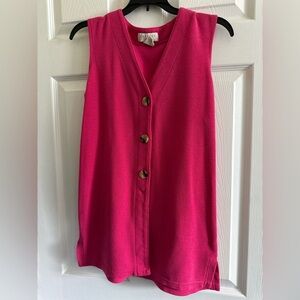 Vintage Express Tricot Fuchsia Sleeveless Vest with Buttons